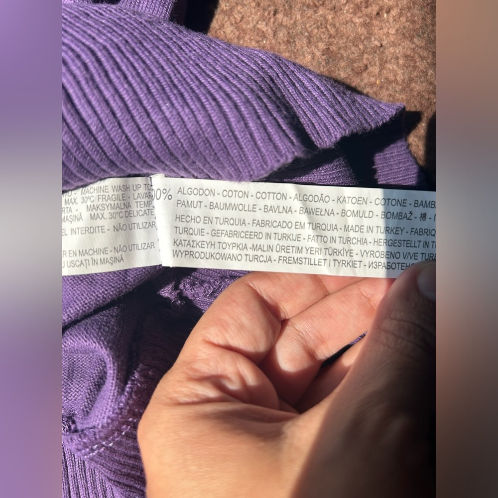 Zara | 100% cotton purple deep v-neck oversized sweater | size S - Picture 10 of 12